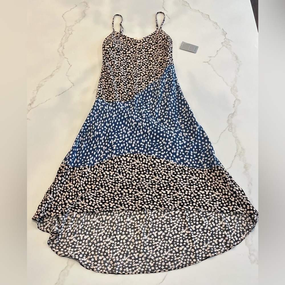 Melloday Nordstrom Black navy ditsy floral bias slip dress